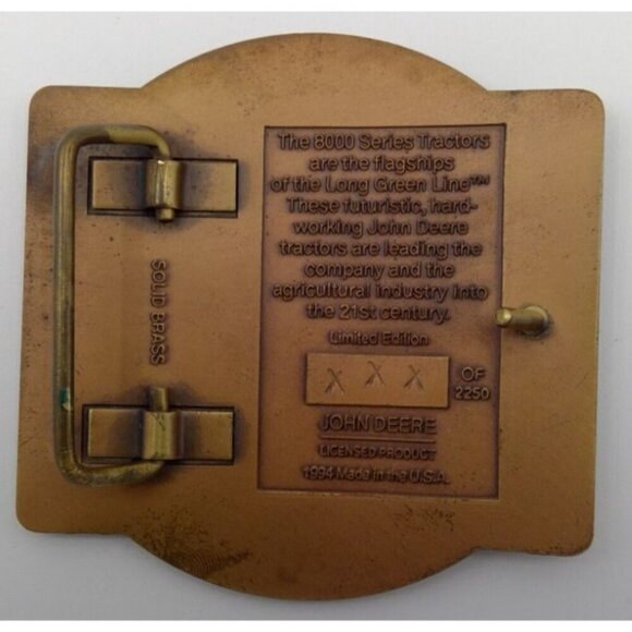 Vintage 1994 John Deere 8000 Series Tractor Brass Belt Buckle #XXX / 2250 - Picture 2 of 2